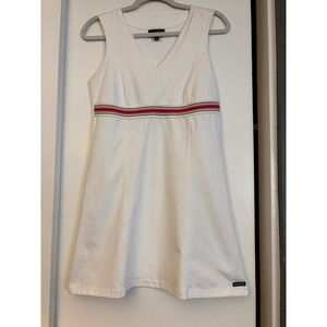 Athleta Womens White Tennis Dress Striped Waist V-Neck Coolmax Activewear M